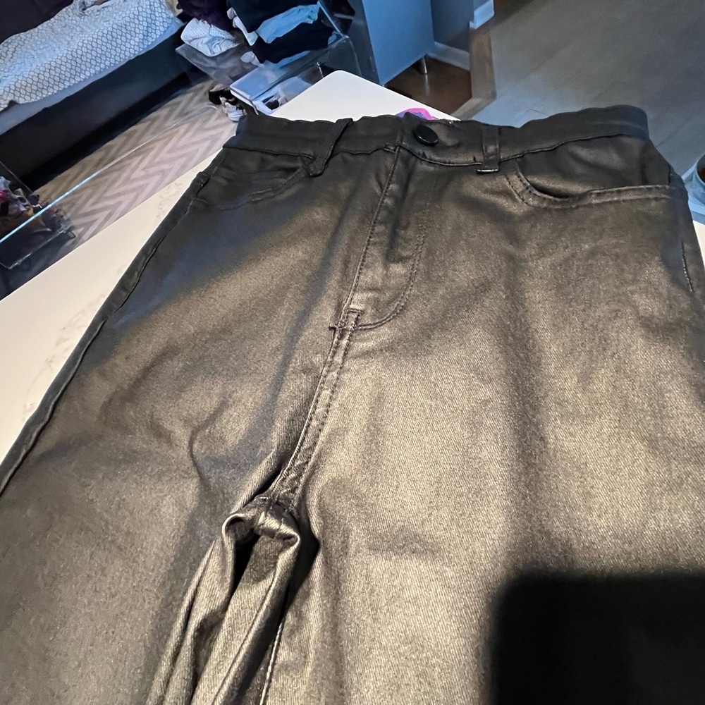 Women’s edikted black faux leather flare jeans. Size small. - Picture 3 of 10